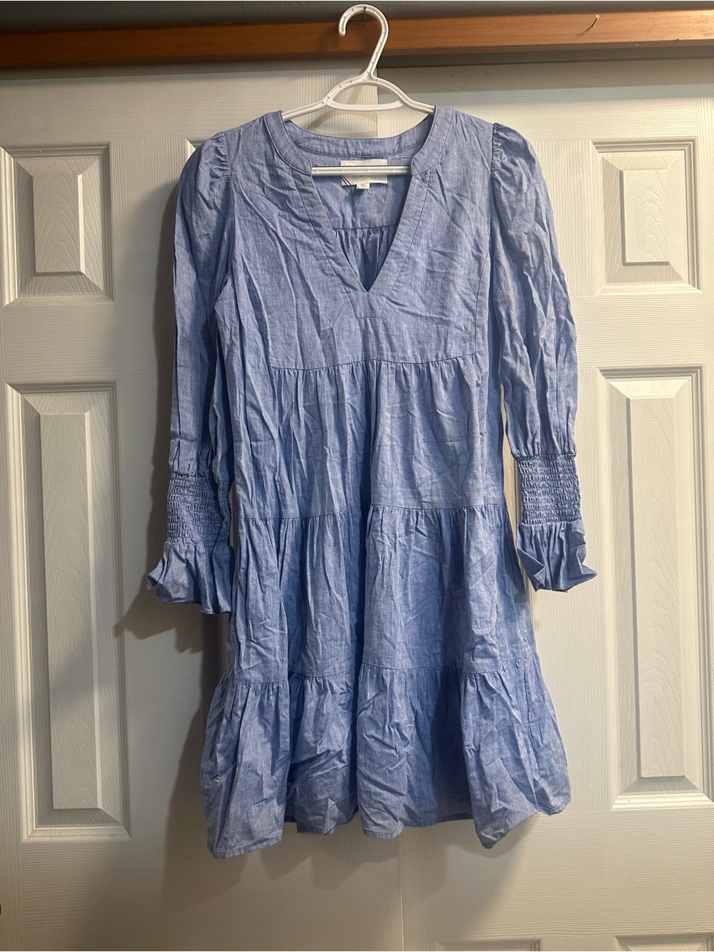 Pomander Place Light Blue Tiered V-Neck Smock Dress